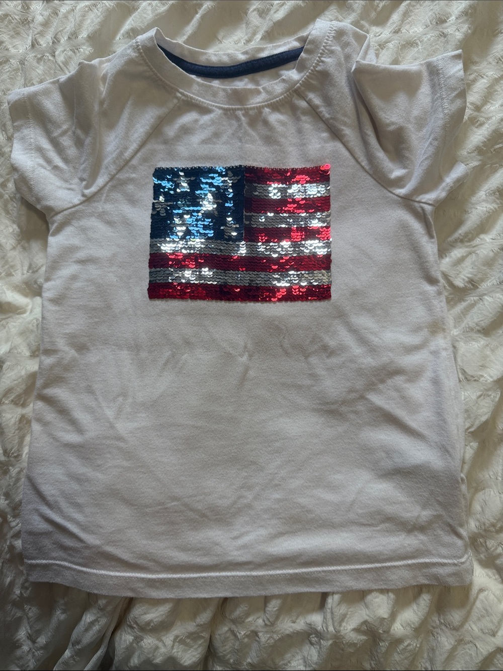 Cat & Jack White Short Sleeve Tee with Reversible Red, Silver & Blue Sequin Flag